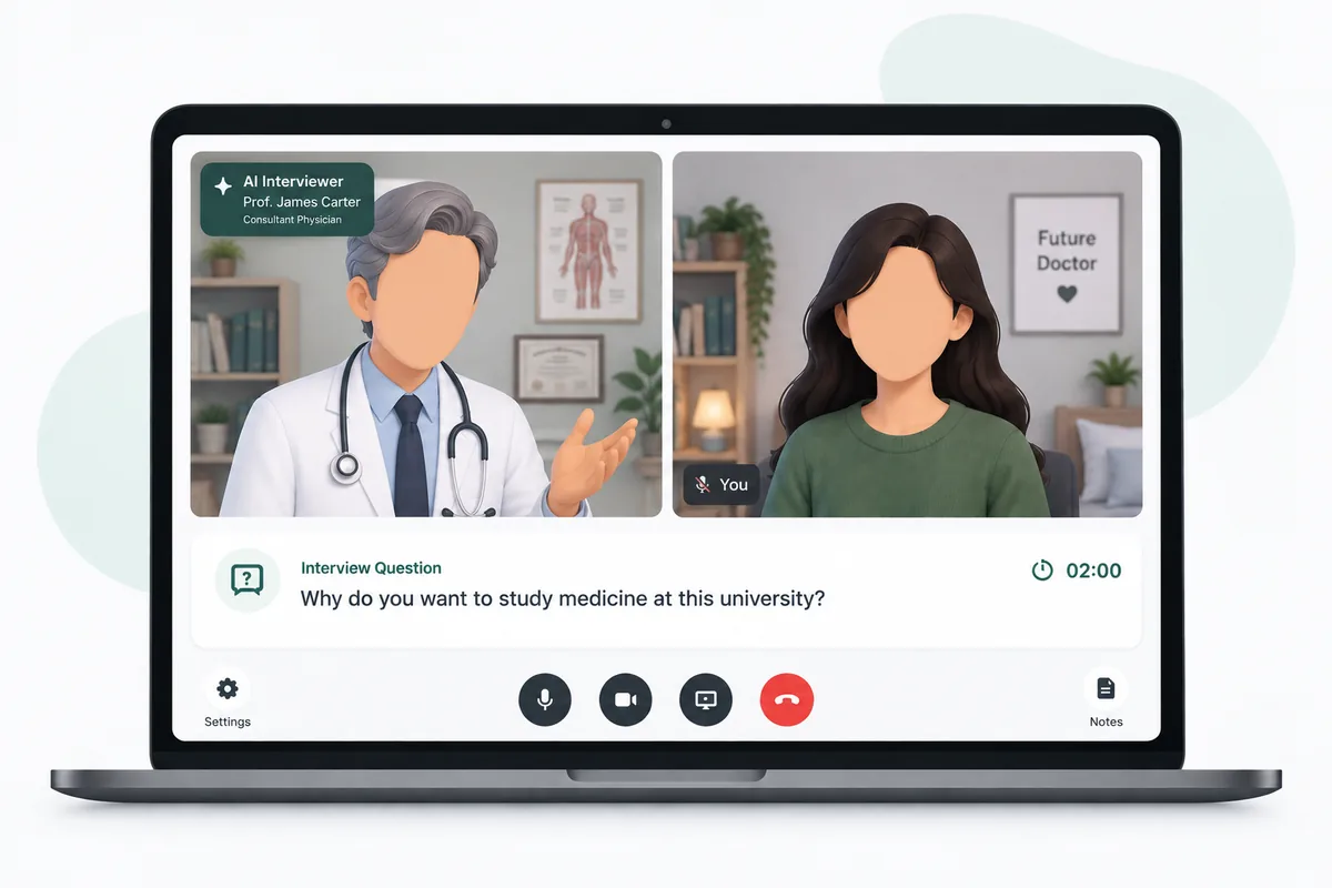 Practising a mock interview station on camera with the AI interviewer